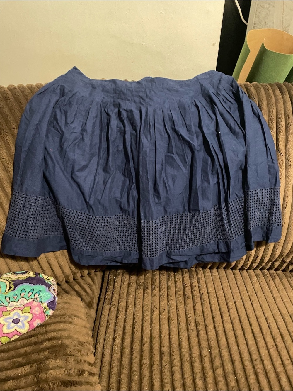 Talbots Navy Eyelet-Trim Full Skirt